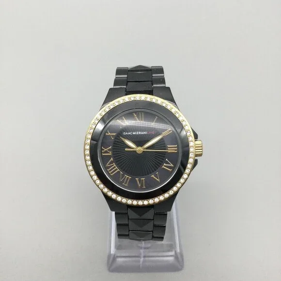 Isaac Mizrahi Live Womens Watch 36mm Black Dial Gold Tone New Battery 6.75" - Picture 2 of 14